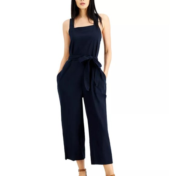 NEW INC Square-Neck Tie-Waist Jumpsuit - Picture 1 of 11